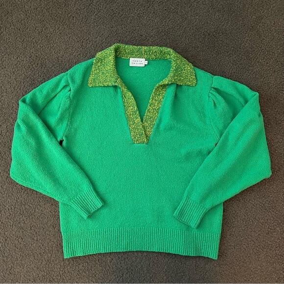 Tanya Taylor Avika Knit V-Neck Kelly Green Sweater - Picture 5 of 9